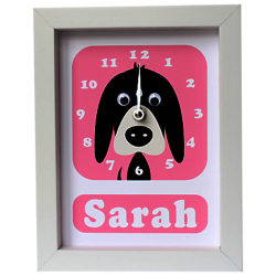 Stripey Cats Personalised Donnie Dog Framed Clock, 23 x 18cm Pink